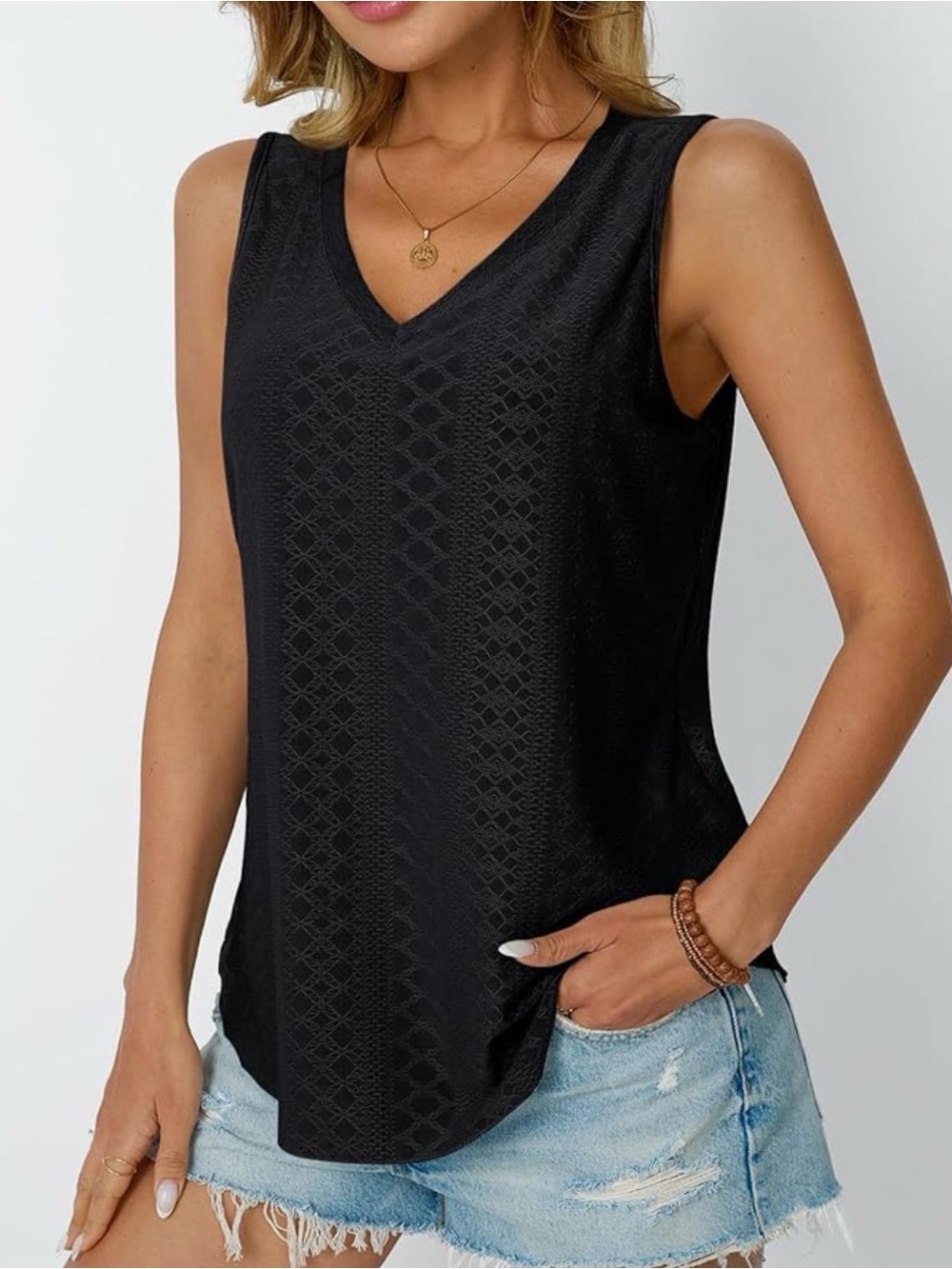Women's Black V-Neck Sleeveless Tank Top